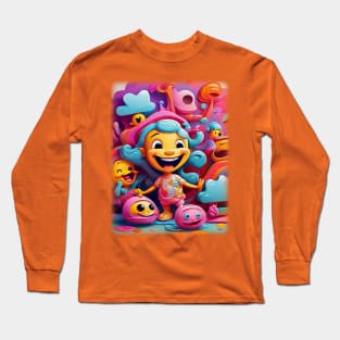 Happy Dance in Psychedelic Land: A Girl & Her Emoji Chums Blast Off! Long Sleeve T-Shirt